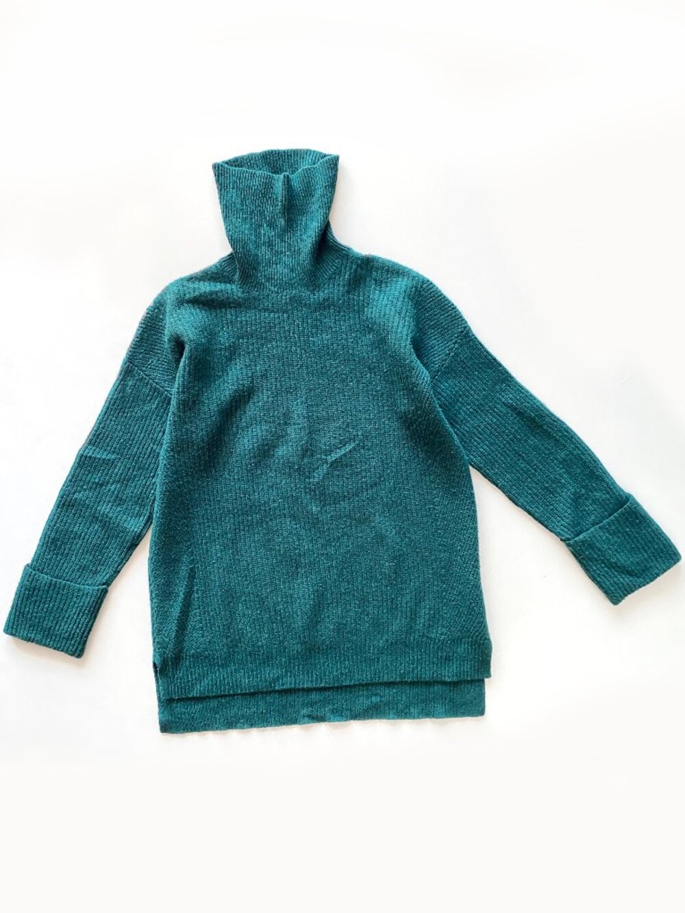 Halogen Size 1 Green 100% Cashmere Ribbed Turtleneck Oversized Sweater